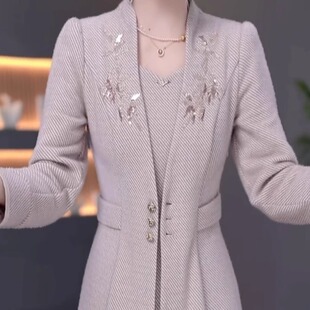 高档雪花绒面料假两件礼服裙2025秋冬新款 显瘦连衣裙 气质减龄修身