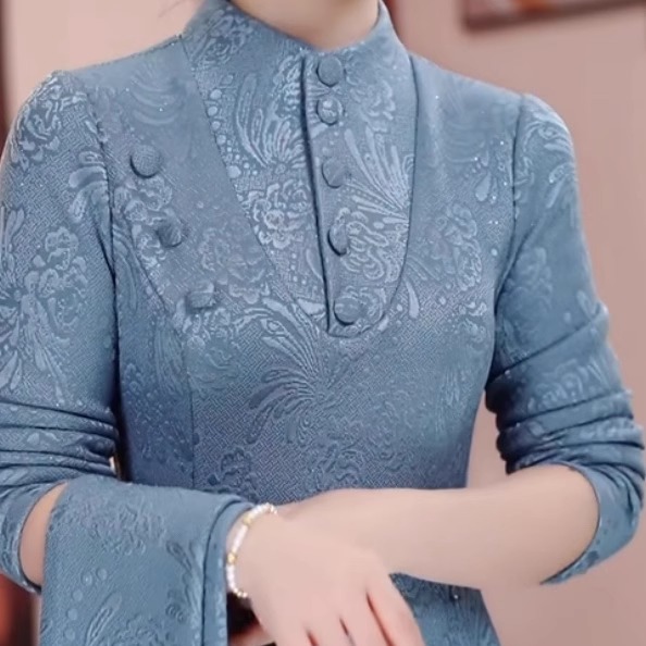 高档暮雅软精纺新中式改良版加绒保暖连衣裙2025冬季新款优雅礼服