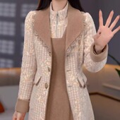 时尚 贵妃绒洋气两件套连衣裙2025冬季 新款 气质加厚保暖大衣裙子