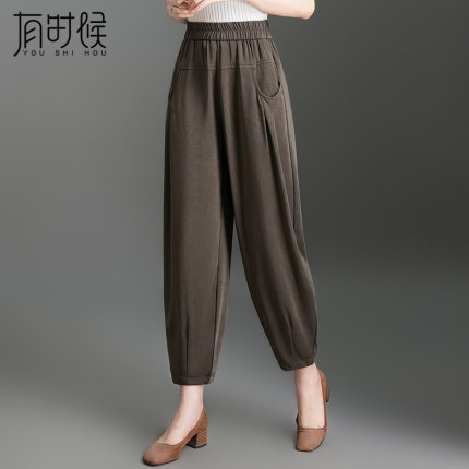 灯笼裤冰丝裤女夏季薄款宽松大码哈伦萝卜裤女士洋气妈妈款九分裤