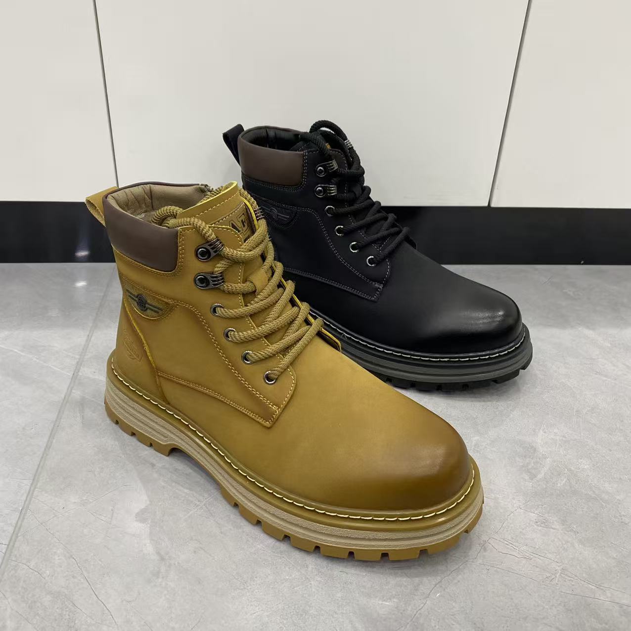 冬季男款真皮加厚马丁短靴潮流男鞋加棉保暖防滑底马丁短靴