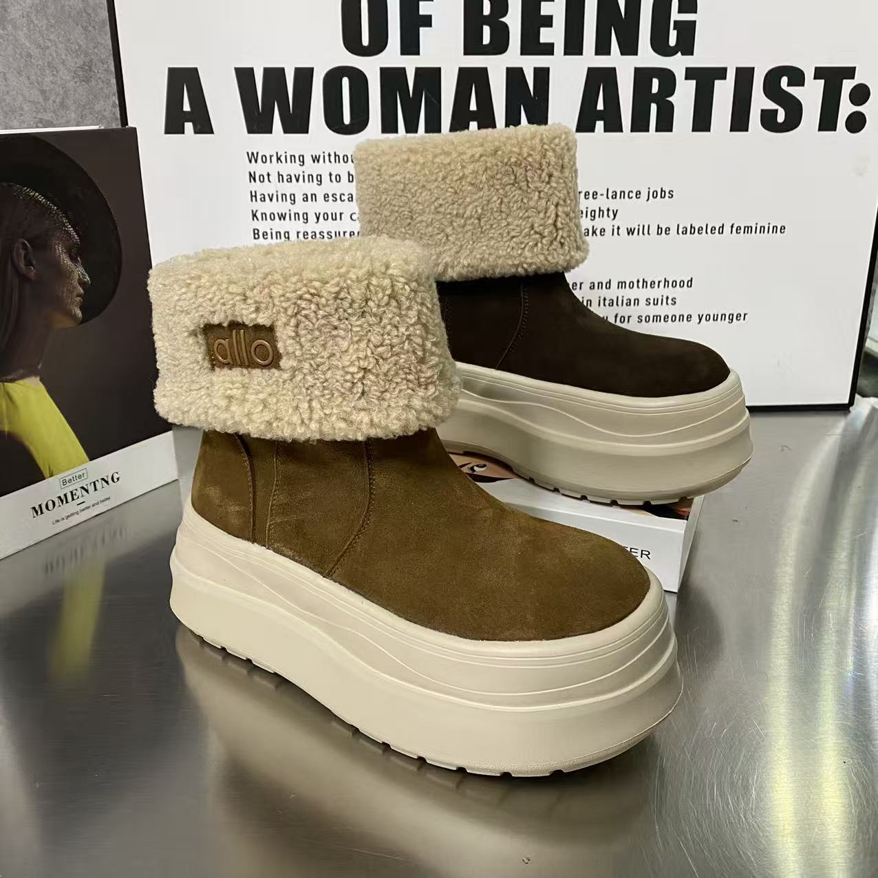 冬季新款女款磨砂牛皮加棉两穿雪地短靴保暖防滑底时尚百搭舒适