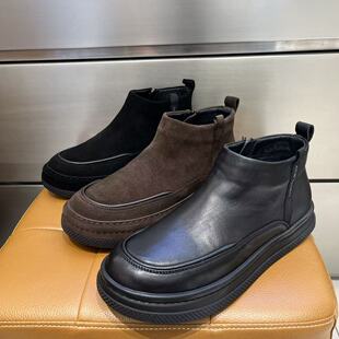 第六感男款冬季新款牛皮加棉平底高帮潮流男鞋时尚百搭舒适男鞋