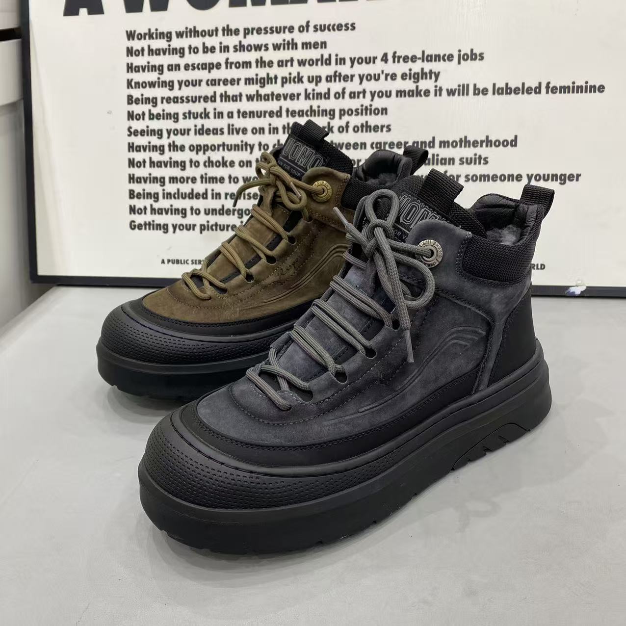 冬季男款磨砂牛皮羊毛内里保暖户外休闲男鞋时尚舒适防滑底休闲鞋