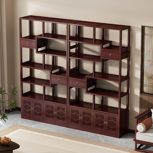 博古架实木新中式多宝阁茶叶展示柜客厅隔间茶具收纳柜茶室置物架