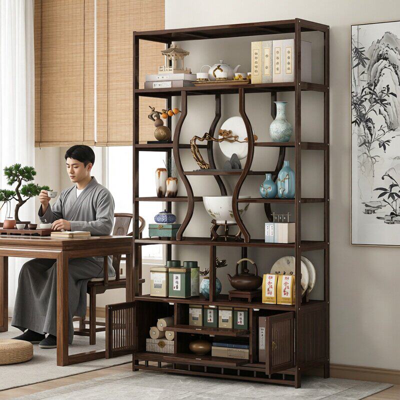 博古架新中式客厅装饰置物架多层茶叶展示柜茶具收纳架隔断多宝格