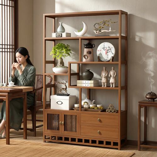 新中式博古架楠竹多宝格茶室茶叶