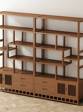 博古架实木新中式茶柜置物架茶叶展示柜客厅隔断书架多宝阁摆件柜