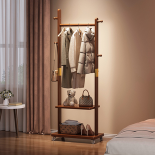 实木落地挂衣架家用卧室衣帽架入户门小型多功能床边靠墙衣服架子