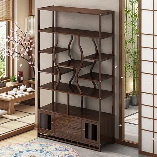 新中式楠竹博古架多层茶叶展示架