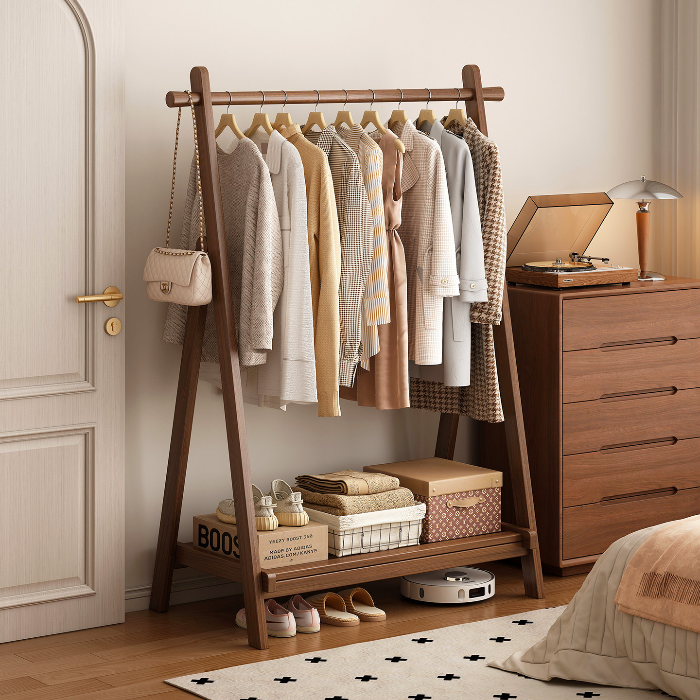 实木衣架落地卧室2026新款不占空间的挂衣架折叠衣帽架衣服挂架子