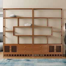 博古架新中式简易置物架靠墙落地式多功能茶叶柜非实木竹制展示柜