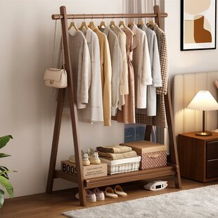 实木落地衣帽架卧室免安装可折叠简约挂衣架多功能单杆收纳晾衣架