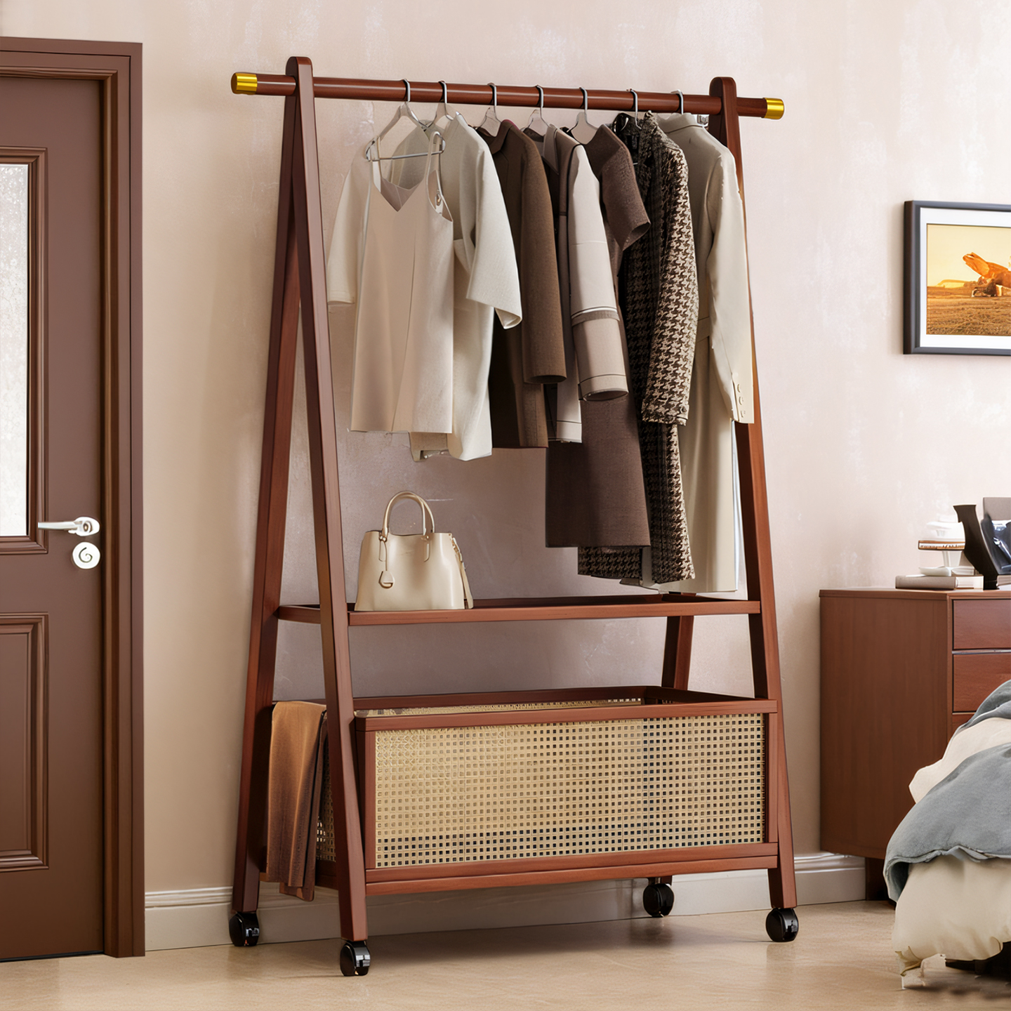 落地立式衣帽架可移动收纳置物架