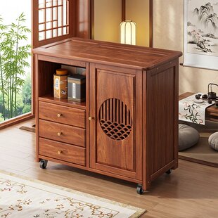 新中式实木茶水柜移动储物边几客厅茶几一体可烧水收纳置物架带轮