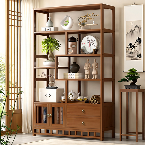 竹制博古架多宝阁茶具收纳展示