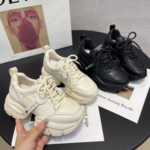 厚底老爹鞋女款2023新款真皮休闲女鞋子春秋增高百搭超轻运动鞋潮