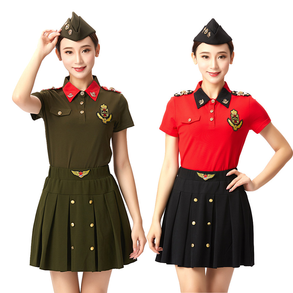 夏季2023新款水兵舞服装全新广场舞演出服女套装上衣翻领短袖t恤