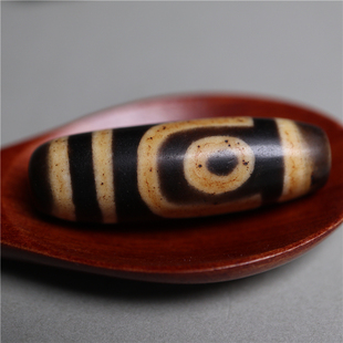 〓包老〓少见西藏纯手工如意两眼料器天珠精品牙黄两眼配珠子A04