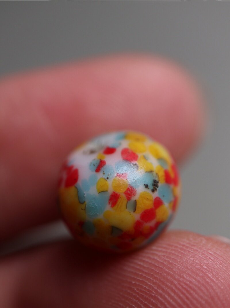 包老〓清代三色满彩琉璃珠子精品文玩手串高端配珠点彩琉璃散珠