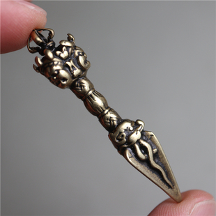 西藏民纯手工做旧仿老包浆三面普巴金刚橛杵随身文玩穿珠手串吊坠