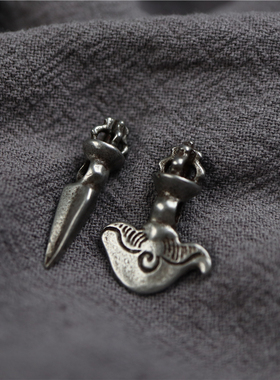 精品带雕工西藏小元素配件铁雕普巴橛钺刀手串背云文玩配珠计子头