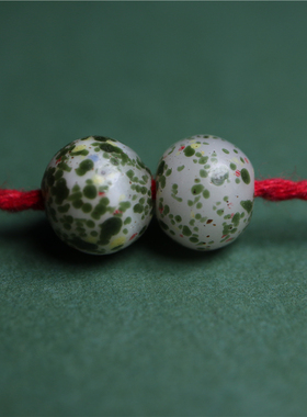 包老清代军绿色点彩琉璃配珠古法手工搅胎琉璃珠散珠手串隔珠DC02