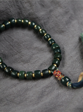 8mm精品少见绿色鸡肝石手链高档文玩手串单圈包浆质感好夏日礼物