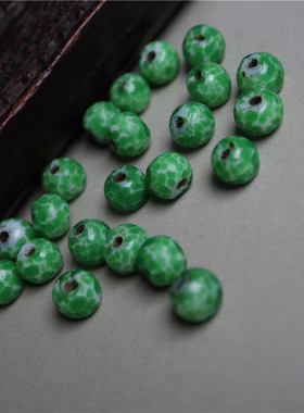 〓包老〓清代少见绿色点彩点翠色琉璃散珠单颗多宝手串老玻璃配珠