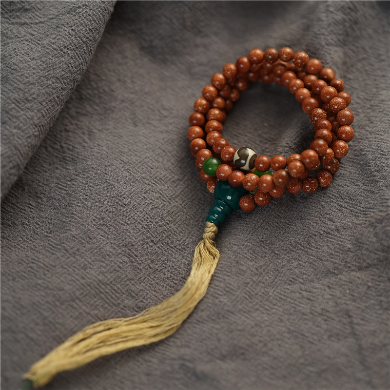 原创搭配西藏传6mm金沙石佛珠108颗藏式项链脖挂数珠念珠四圈