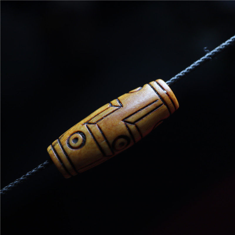 西藏民手工精工油润透天然牦牛骨雕刻折线至尊九眼天珠锁骨链吊坠