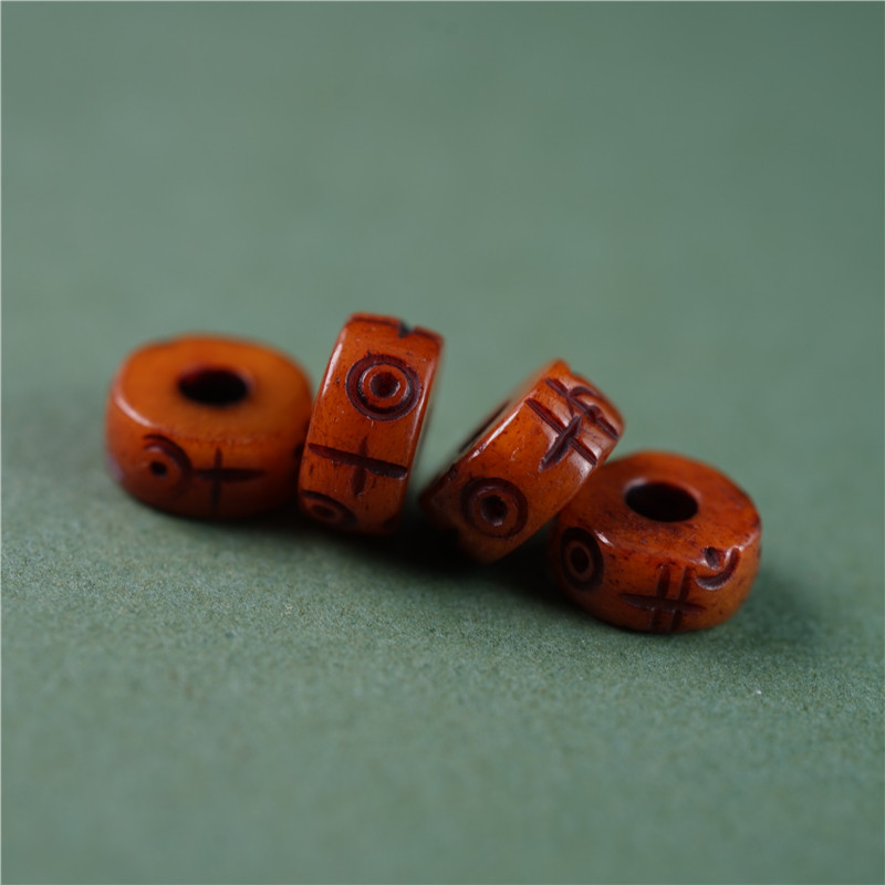 直径8mm厚4mm 西藏天然牦牛骨雕刻咒点隔珠文玩骨珠隔片配珠手串