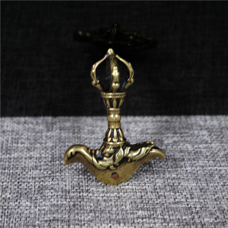 西藏藏民手工高精工纯铜镶嵌五股金刚降魔杵钺刀实心法器供品实修