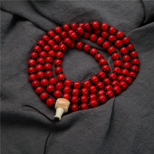 包老清代西藏传正红色夏尔巴老雪巴琉璃佛珠108手串老血巴珠