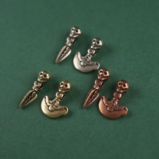 西藏式精雕利玛铜尸陀林主普巴橛杵钺刀铜配珠文玩配件记头背云珠