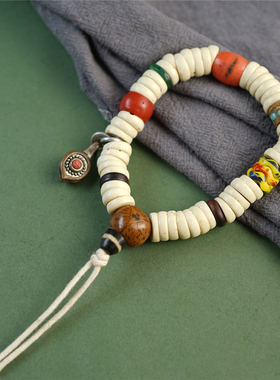 包老西藏传纯手盘大磨损老白料器斜切手串原创搭配单圈手持文玩串