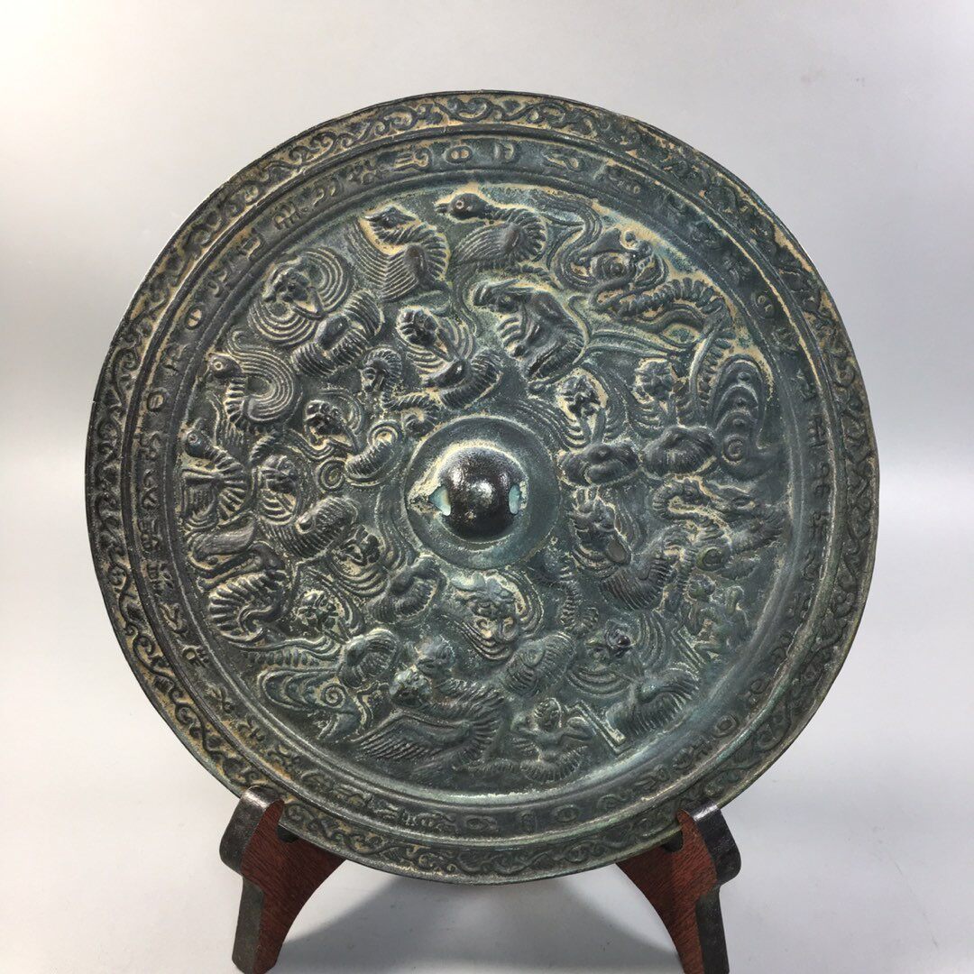 纯铜大号b仿古做旧青铜镜老镜子工艺品摆件玄关卧室装饰品影视道