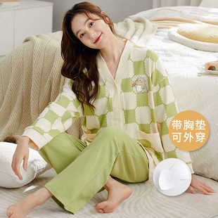 睡衣女2025新款春秋纯棉开衫和服长袖家居服女款广东潮汕揭阳套装