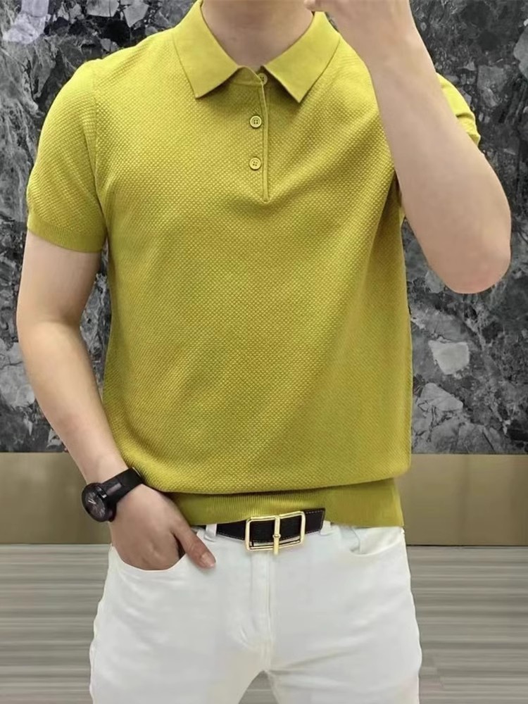 2023夏季新款伊利特针织衫简约POLO衫休闲修身冰丝短袖T恤男立领