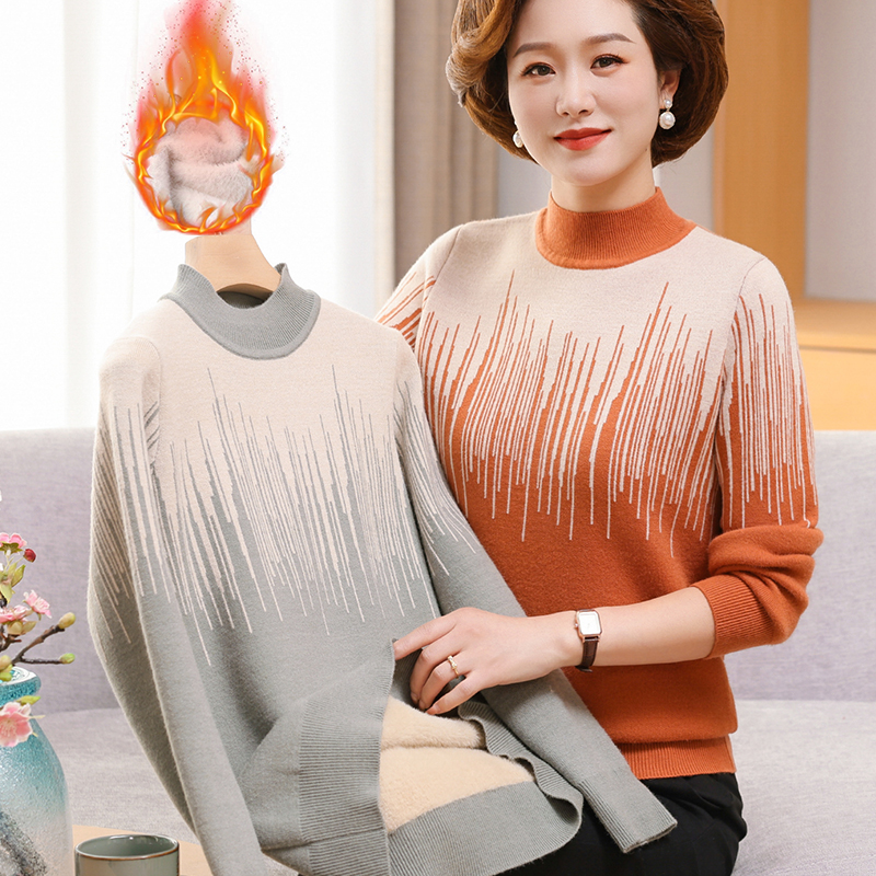 妈妈装冬装2023新款加绒加厚毛衣中老年女洋气保暖打底衫内搭上衣