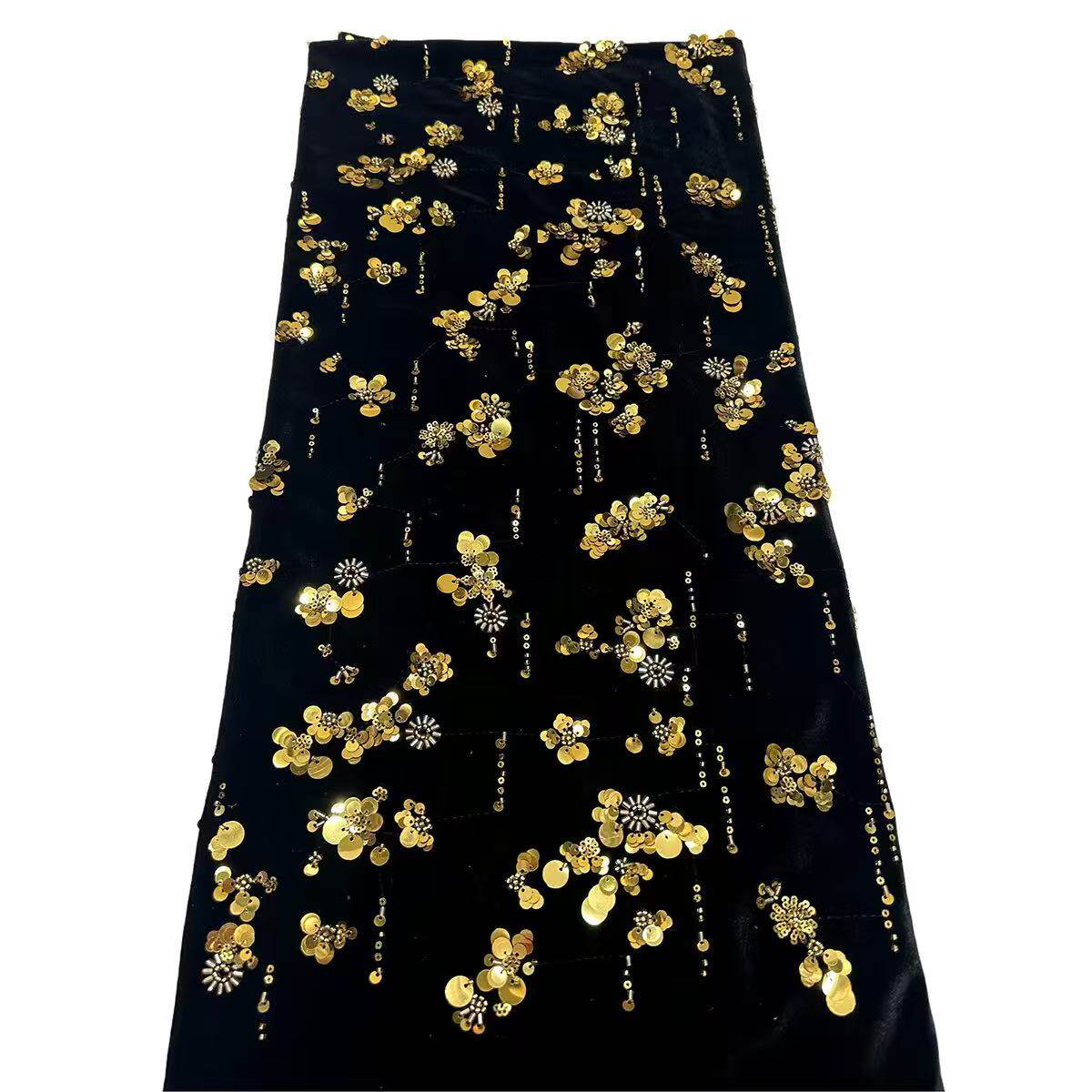 新款绒布珠管亮片刺绣立体婚纱礼服大衣外套珠绣面料跨境现货