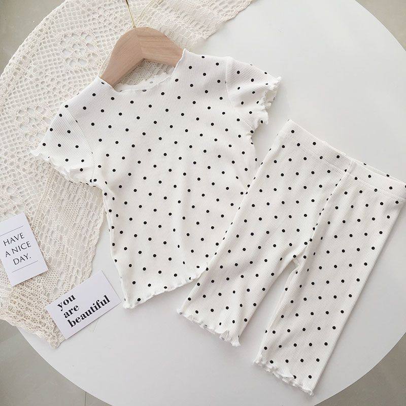 女童睡衣夏季薄款空调服宝宝洋气圆点夏装套装中小童家居服两件套