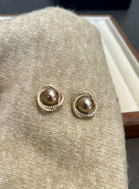 摩卡星球珍珠耳钉S925纯银针旋转锆石小众设计轻奢高级感耳钉