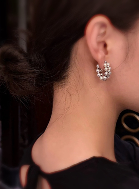 双排锆石编织设计耳钉小众轻奢高级感气质耳环耳饰