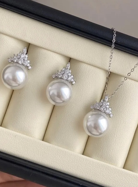 「冰雪女王」人造珍珠皇冠耳钉S925银施家强光珍珠耳饰轻奢个性风