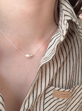S925纯银天然淡水珍珠项链女韩国ins简约小众设计气质轻奢锁骨链
