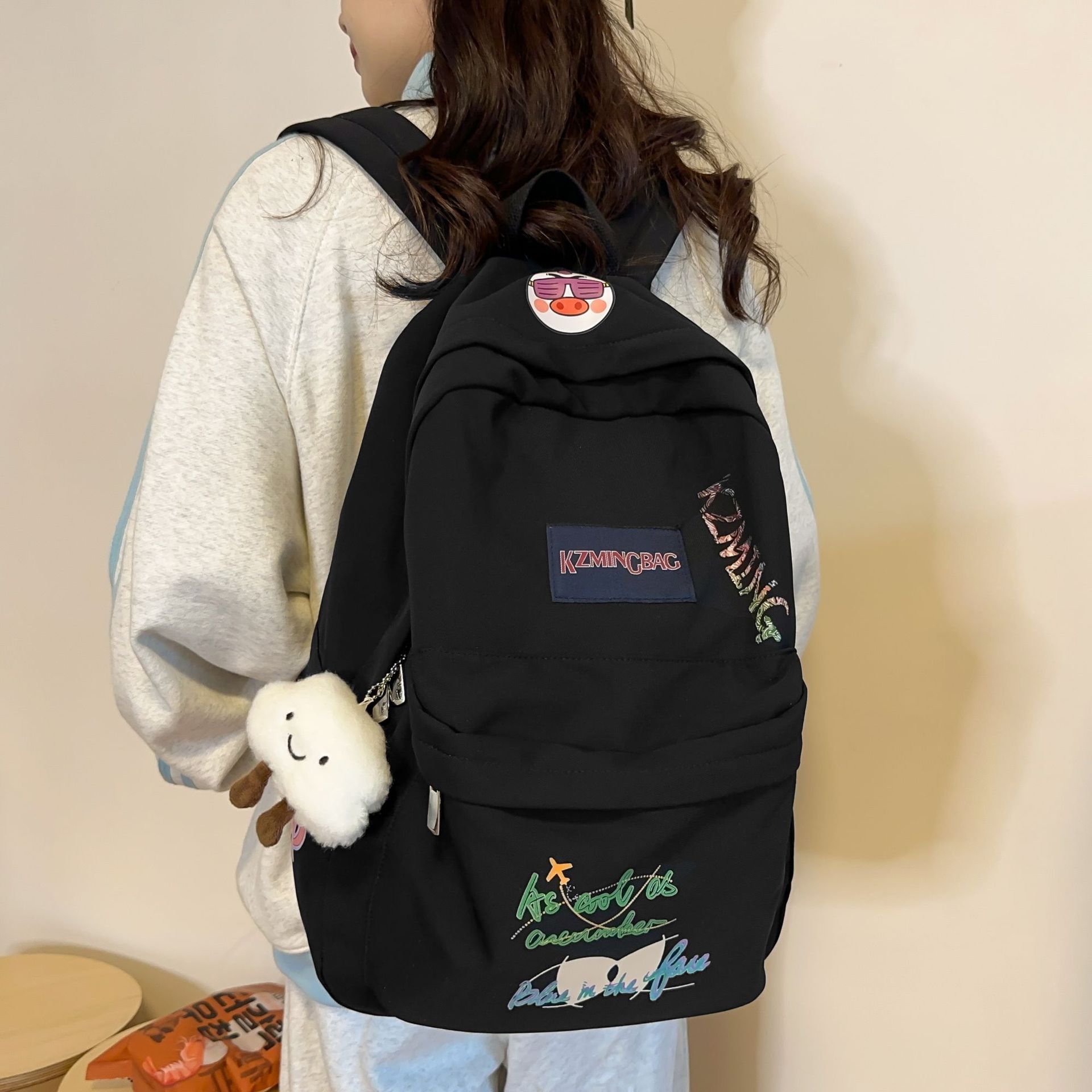 新款韩版ins彩绘涂鸦书包女森学生书包