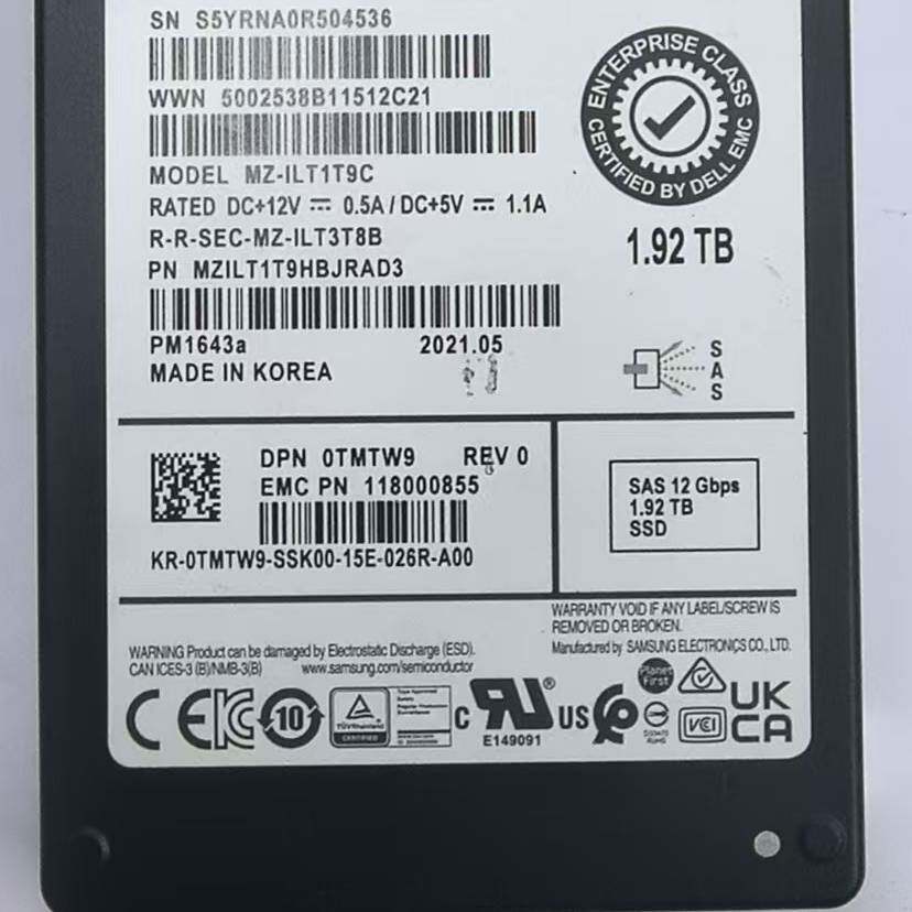 议价-【健康度100%】三星原厂 戴尔EMC PM1643a 1.9