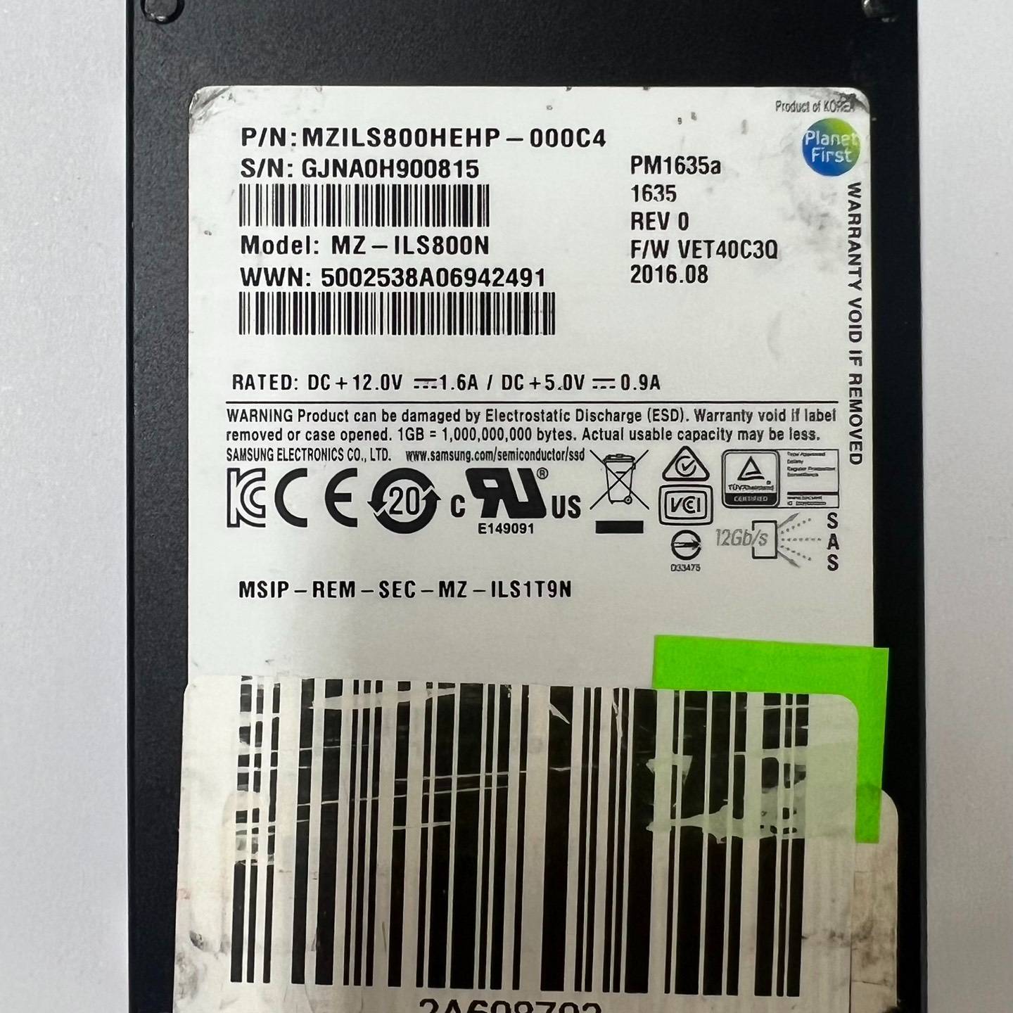 议价-三星原厂 PM1635a 800G SAS固态硬盘，型号MZ-