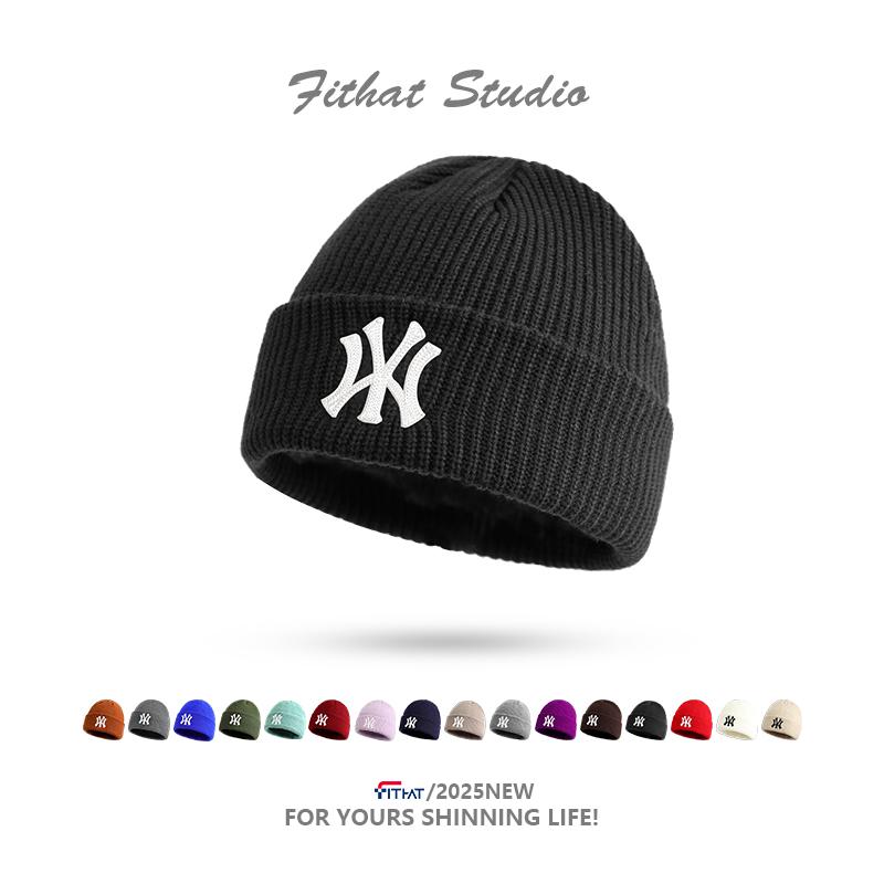 刺绣黑色毛线保暖针织帽